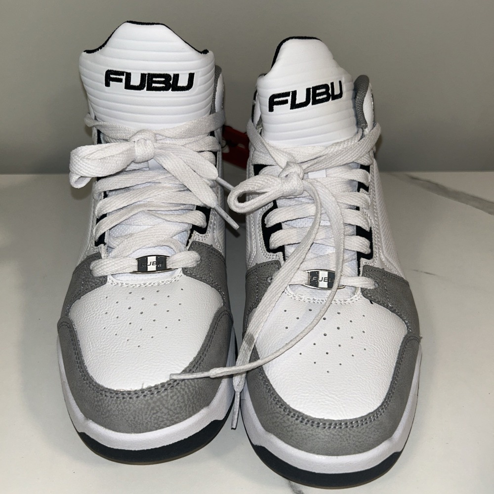 FUBU Mens White/Grey Lace-up High Top Athletic Basketball Sneakers Shoes Size 8